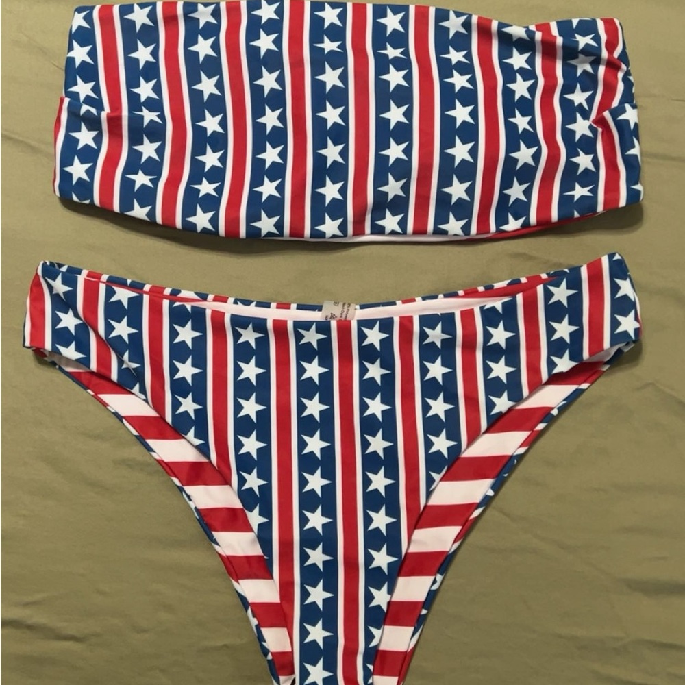Stars & Stripes Bandeau Bikini Set - Red, White & Blue